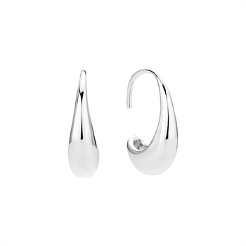 Sterling silver örhängen formade som regndroppar, slät yta, kurvad krok för örat.